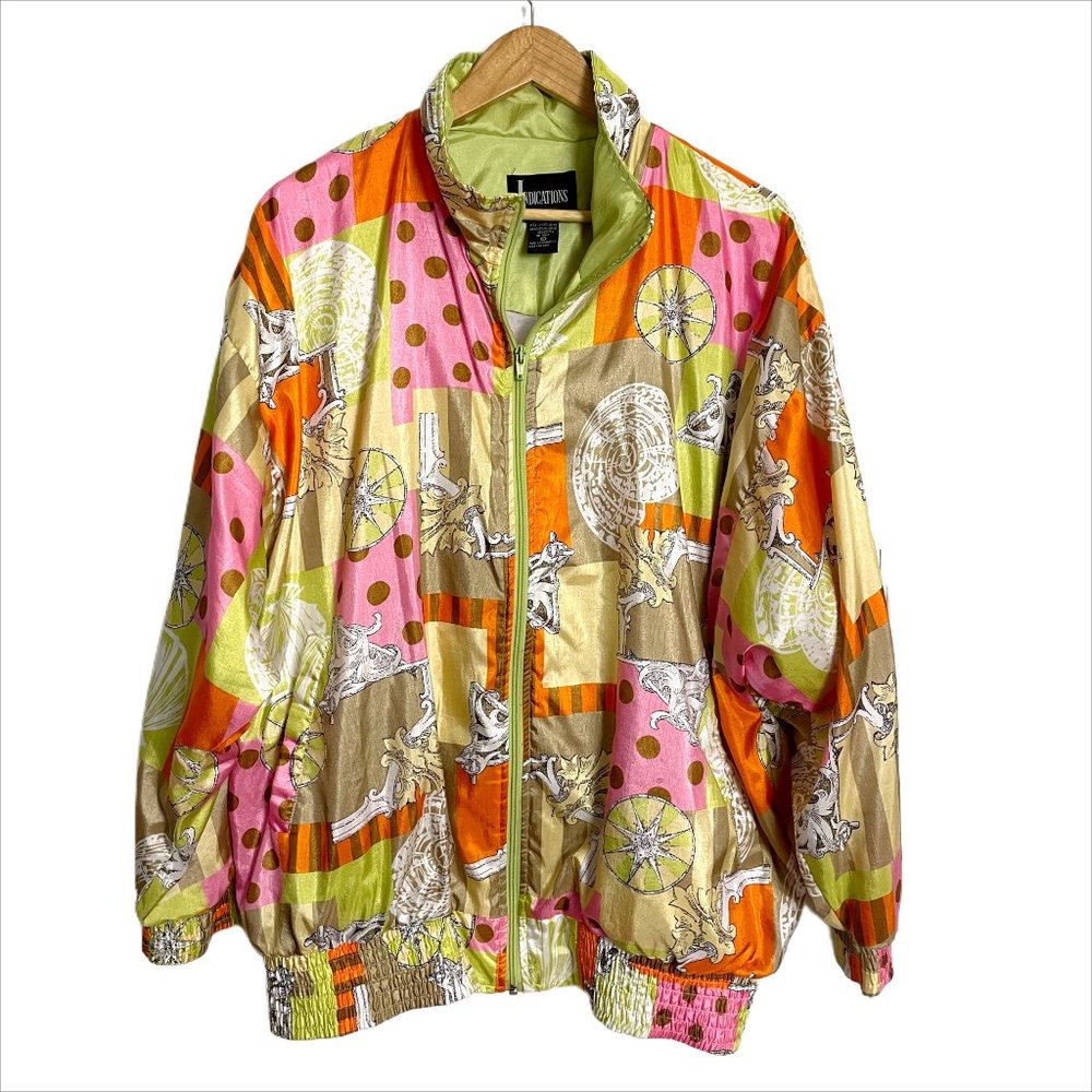 Vintage 90s Baroque Novelty Print Windbreaker Jacket - Size L